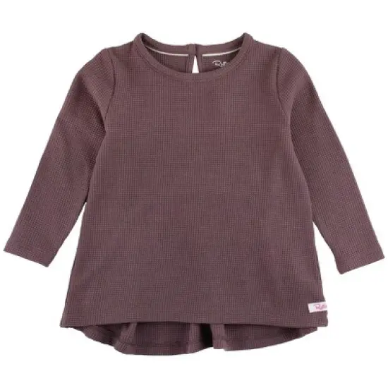 RuffleButts Little Girl Waffle Knit Long Sleeve Bow Back Top image {5}