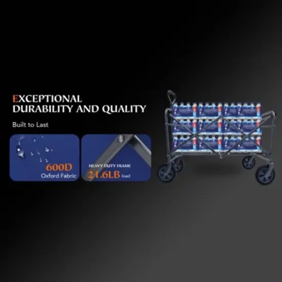 FATMOON Foldable Utility Wagon Cart with 4 All-Terrain Wheels & 150lbs Capacity | Portable Folding Wagon for Camping,Beach,Shopping,Picnics image {7}