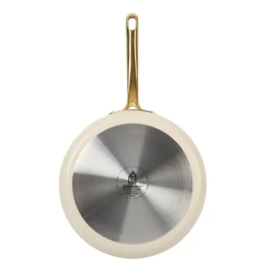 Bloomhouse 10 Inch Heavy Duty Aluminum Premium PFA Free Ceramic Nonstick Saute/Deep Frying Pan Skillet with Lid - Linen White with Gold Handle image {1}