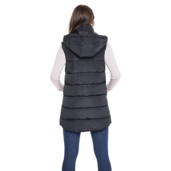 Women's Long Puffer Vest with Hood - S.E.B. By SEBBY image {4}
