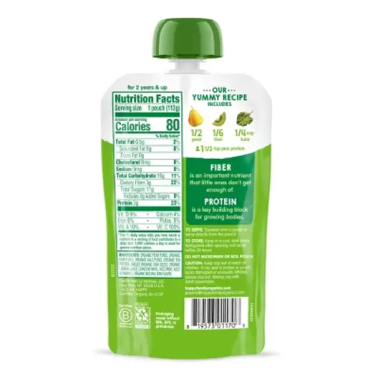 HappyTot Fiber & Protein Organic Pears Kiwi & Kale Baby Food Pouch - 4oz image {1}