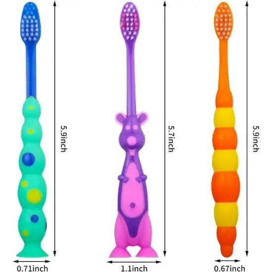 Toddler Toothbrush Bulk Kids Toothbrush Pack with Covers Suction Cup (Pack of 24) image {1}