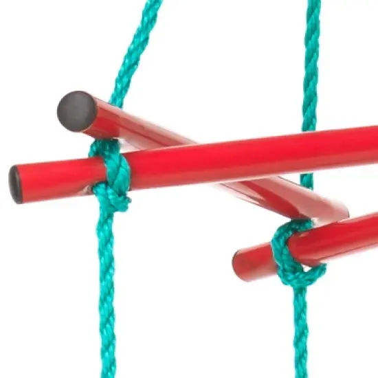 HearthSong Rainbow Triangle Weather-Resistant Kids' Rope Climbing Ladder with Colorful Metal Rungs and Nylon Rope image {4}