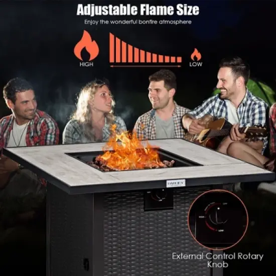 Costway 30'' Square Propane Gas Fire Pit Table Ceramic Tabletop 50,000 BTU with Cover image {6}