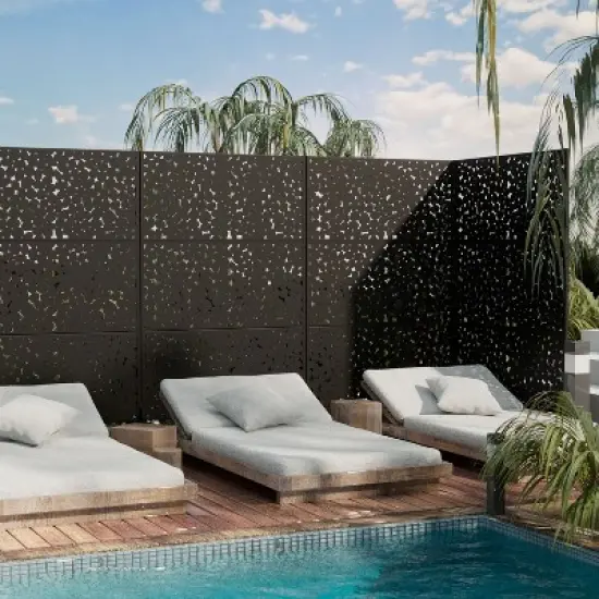 Dovelina Metal Outdoor Privacy Screen Freestanding Patio Decorative Screens - 72"x47", Black, Ernie image {3}