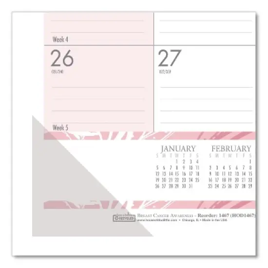 Recycled Monthly Desk Pad Calendar, Breast Cancer Awareness Artwork, 22 x 17, Black Binding/Corners,12-Month (Jan-Dec): 2026 image {3}
