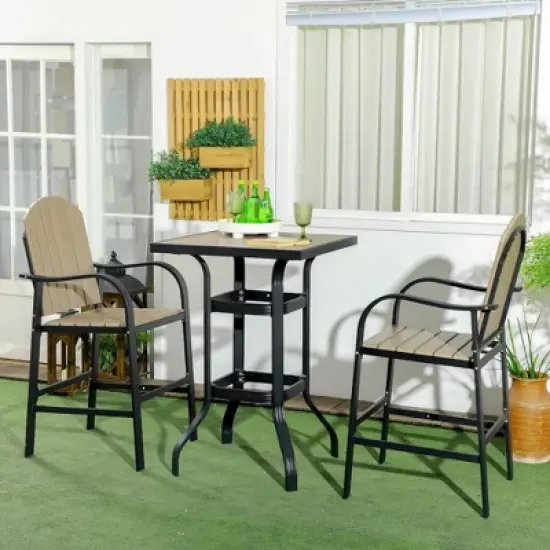 Resenkos Aluminum Frame 3 Pieces Bar Set, Two Tall Chairs, HDPE, Aluminum, Brown And Black image {10}