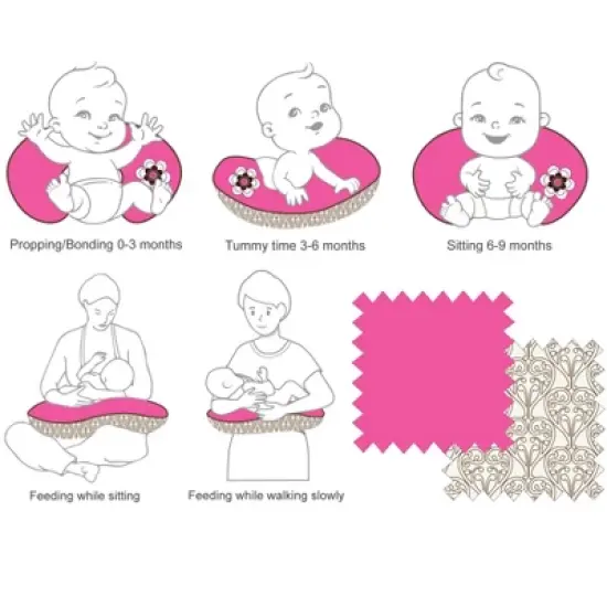 Bacati - 3 pc Damask Pink/chocolate Hugster Feeding & Infant Support Nursing Pillow image {4}