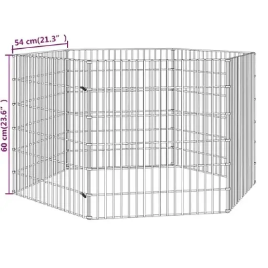 vidaXL Free Range Animal Enclosure - 6 Panel Pet Cage Flexible Assembly - Galvanized Iron Rabbit Hutch - Silver, 21.3"x23.6" image {7}