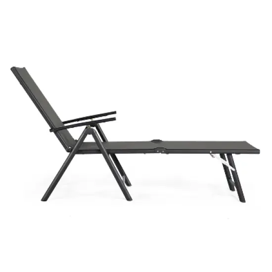 Jomeed Chaise Outdoor Reclining Adjustable Folding Lightweight Beach Patio Lounge Chair with 7 Back Reclining and 2 Leg Positions, Gray image {2}