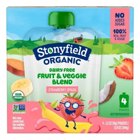 Stonyfield Organic Strawbana Smash Kids' Dairy Free Smoothie - 4ct/3.2oz Pouches image {9}