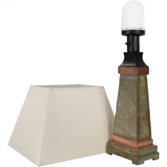 Sunnydaze Contemporary Natural Slate with Copper Trim and Fabric Cream Shade Accent Indoor/Outdoor Weather-Resistant Table Lamp image {4}
