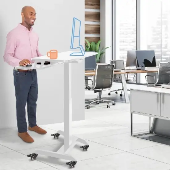 Cruizer Premier Electric Height Adjustable Mobile Podium with Keyboard Tray &ndash; White &ndash; Stand Steady image {7}