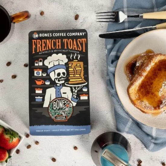 Bones Coffee Company French Toast Whole Coffee Beans Sweet & Buttery Flavor 12 oz Medium Roast  (Whole Bean) image {2}