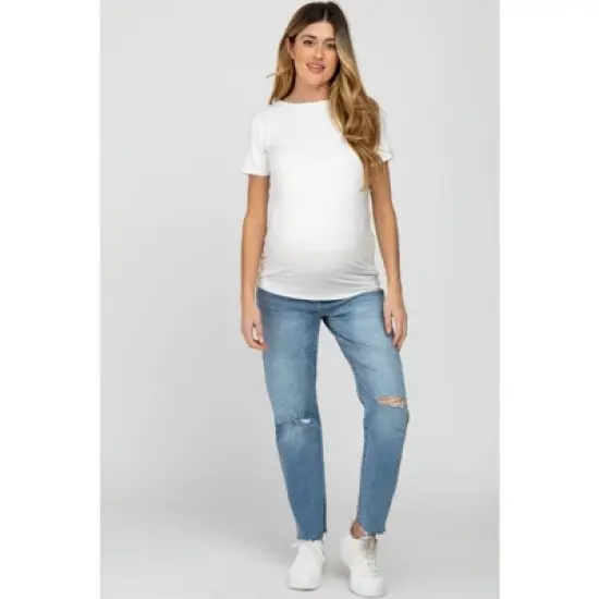 PinkBlush White Basic Short Sleeve Maternity Top image {4}
