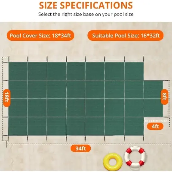 Pool Safety Cover Fits 20x40ft Rectangle Pool &ndash; Ultra-Dense Mesh Safety Net with Anchors & Installation Tools, Winter Cover Size 22x42ft image {5}