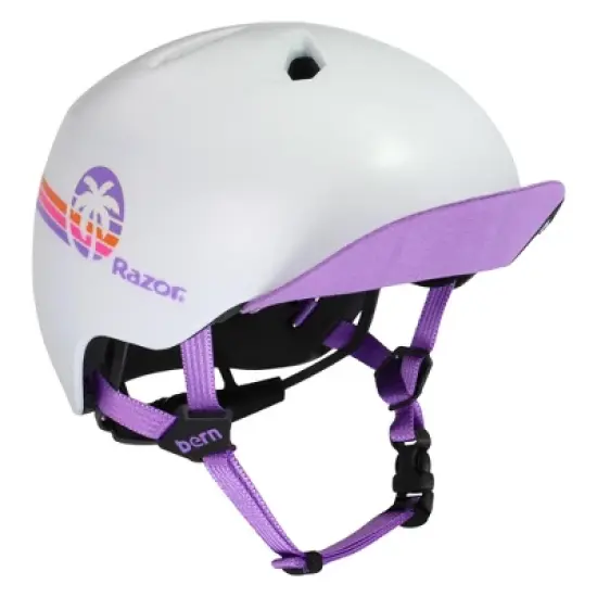 BERN Nino Razor Kids Bike & Skate Helmet &ndash; S/M &ndash; Satin White Purple Sunset &ndash; Flip Visor, Lightweight, Multi-Sport Protection, Adjustable Fit image {7}