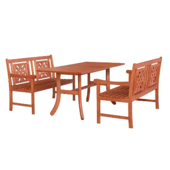 Vifah 3pc Malibu Eucalyptus Outdoor Patio Dining Set with 48" Benches Tan image {1}