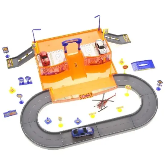 Link Worldwide Deluxe Super Parking Garage Diecast Racing Playset Comes With 3 Cars And 1 Helicopter - Hours Of Fun!!! image {1}