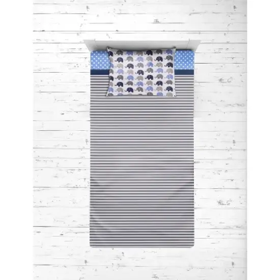 Bacati - Elephants Blue/Navy/Gray 4 pc Toddler Bedding Set image {3}