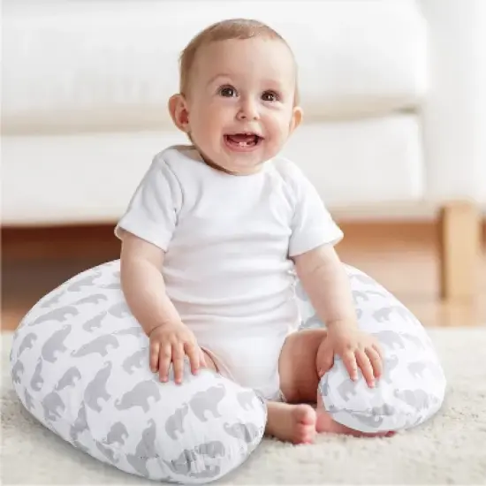 The Peanutshell Nursing Pillow for Breastfeeding, Gray and White Elephant image {2}