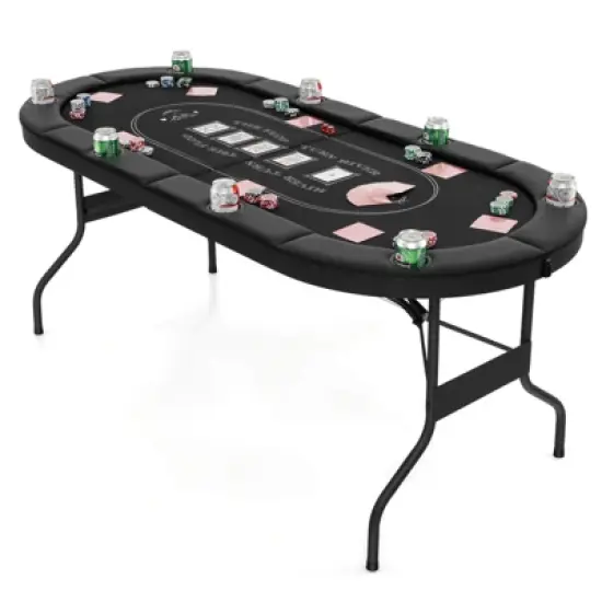 Costway 8 Player Foldable Poker Table Portable Folding Texas Holdem Table w/Padded Rail Blue/Black/Green image {10}
