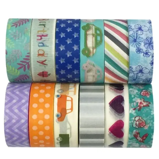Wrapables Washi Tapes Decorative Masking Tapes, Set of 12 image {34}