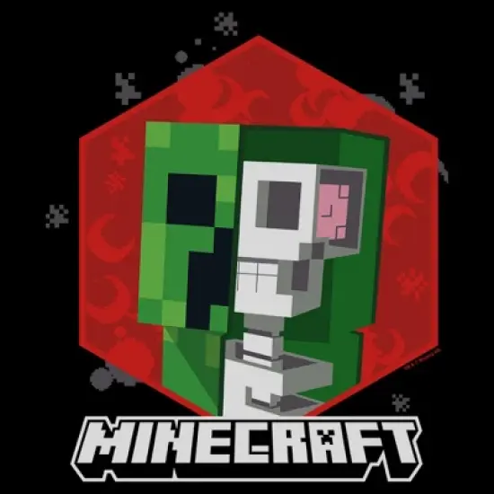 Boys Minecraft Creeper Skeleton Brain Red Badge T Shirt image {1}