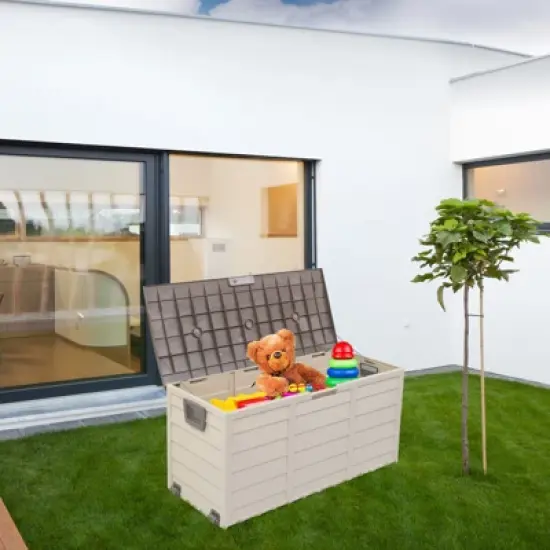 DSVIMOY 75gal Lockable Outdoor Garden Plastic Storage Deck Box for Tools Cushions Toys image {7}