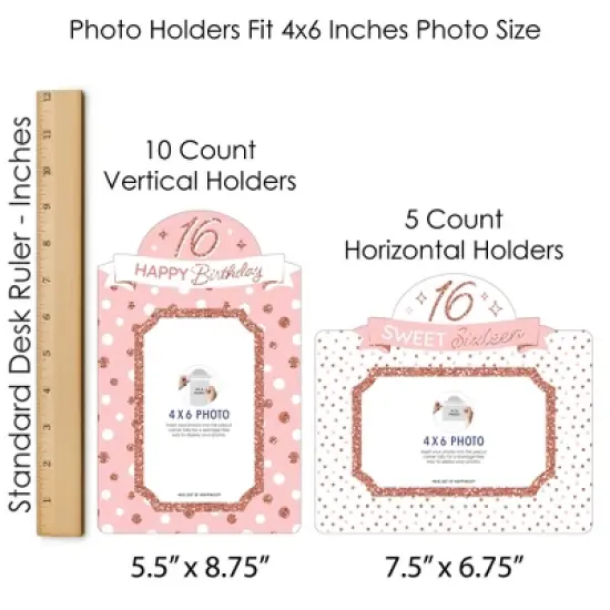 Big Dot of Happiness 16th Pink Rose Gold Birthday Party Picture Centerpiece Photo Table Toppers 15 Pc image {5}