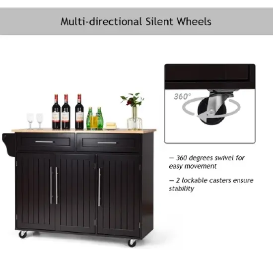 Costway Kitchen Island Trolley Cart Wood Top Rolling Storage Cabinet w/Knife Block WhiteBrown image {5}