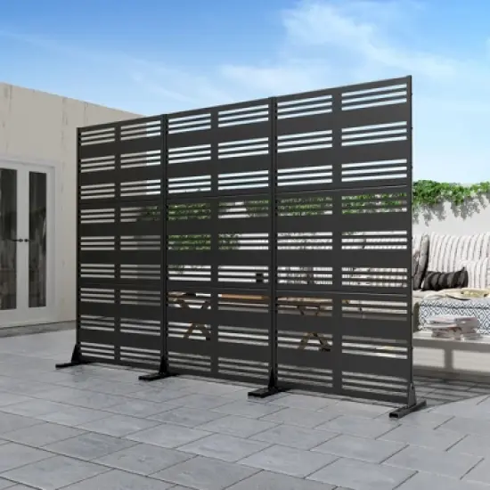 PexFix 72 in. H x 35 in. W Outdoor Metal Privacy Screen Garden Fence Stripe Pattern Wall Applique in Black image {3}