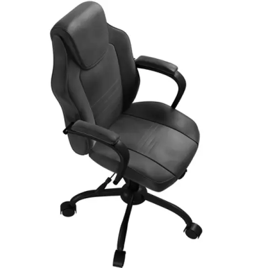 APRILSOUL Gaming Office Chair Black Faux Leather 1pc Chairs Casters Plush Padded Chair w Arms Comfortable Modern Stylish image {3}
