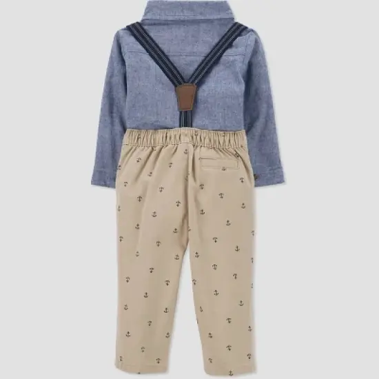 Carter's Just One You&reg; Toddler Boys' Anchor Chambray Suspender Set - Khaki/Blue image {2}