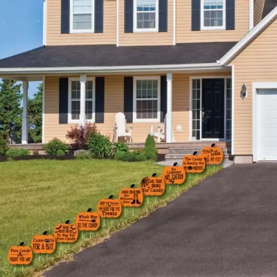 Big Dot of Happiness Funny Trick or Treat? - Pumpkin Lawn Decoration Signs - Outdoor Halloween Yard Decorations - 10 Piece image {2}