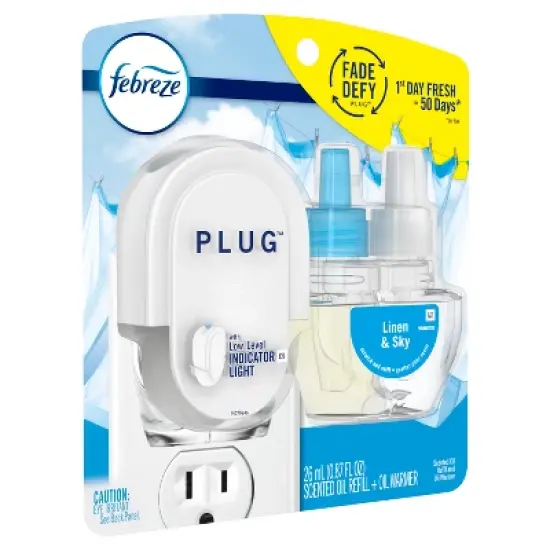 Febreze Fade Defy Plug Air Freshener & Odor Fighter Starter Kit - Linen & Sky - 0.87 fl oz image {12}