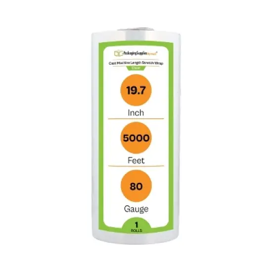 PSBM 1 Roll Clear 19.7" x 5000 Ft. x 80 Gauge Cast Hand Machine Length Stretch Wrap image {10}