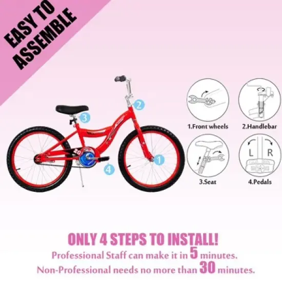 TRACER Logan 20 In Hi-Ten Steel Framed Freestyle BMX Style Beginners Bike for Child or Adult Riders 4.5 Feet to 5 Feet 6 Inches Tall, Red image {4}