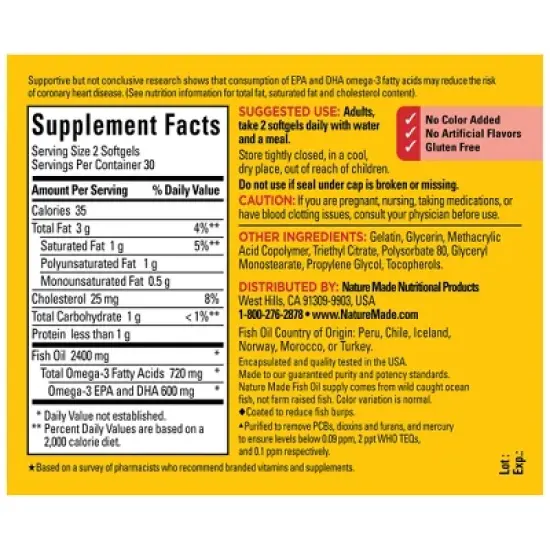 Nature Made Burp Less Ultra Fish Oil Supplements 1200 mg for Heart Health Support Omega3 Softgels- 60ct image {2}