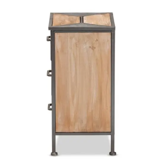 Laurel Wood 3 Drawer Nightstand Gray/Brown - Baxton Studio image {3}
