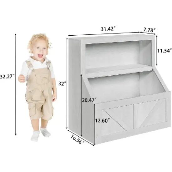 Acekool Kids Bookshelf and Toy Storage, 2-Tier Organizer with Lower Cabinet, Toddler Bookcase for Bedroom, Playroom, Classroom, Vintage White image {1}