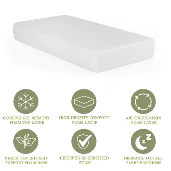 Merrick Lane Memory Foam Mattress in a Box with 4 Layers, Green Tea-Infused Foam, Air Circulation Foam, Cooling Gel, CertiPUR-US Certified Foam image {8}