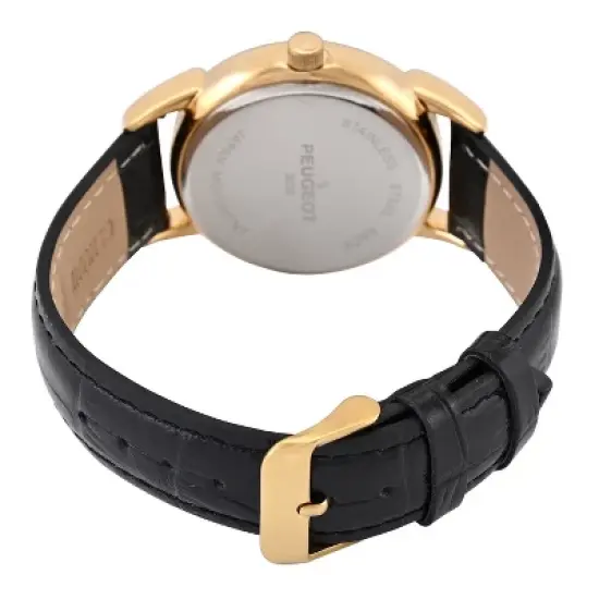 Peugeot Men's 40mm Vintage Black Dial Sun Moon Black Leather Strap Watch image {1}