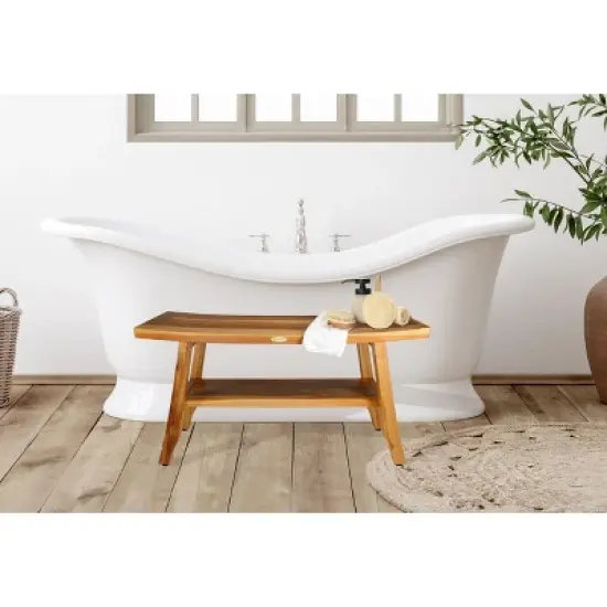 EcoDecors&reg; Satori&reg; 34" Teak Wood Shower Bench with Shelf in EarthyTeak Finish image {1}