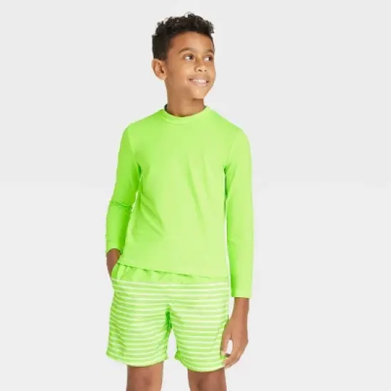 Boys' Solid Long Sleeve Rash Guard Swim Shirt - Cat & Jack&trade; Lime Green image {3}