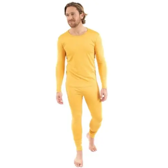 Leveret Mens Two Piece Boho Solid Color Thermal Pajamas image {1}