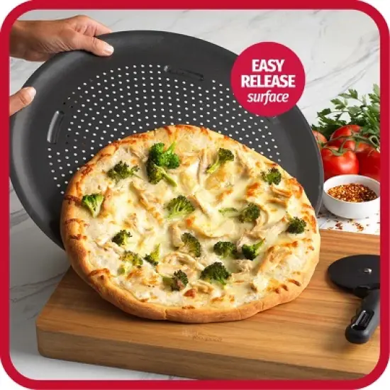 GoodCook 15.75" Large Nonstick Carbon Steel Ready Air Perfect Pizza Pan Gray: Round Oven Tray, Dishwasher-Safe image {2}