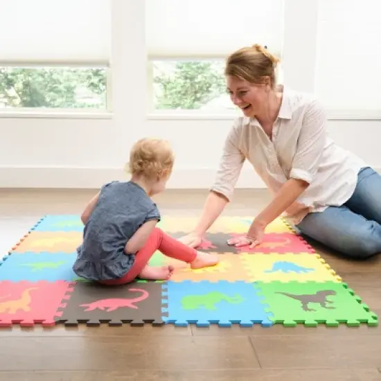 Tadpoles Dinosaur Foam Playmats for Kids |16 Interlocking Foam Mats | Total Floor Coverage 50 x 50 image {1}