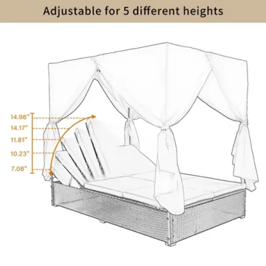 Outdoor Patio Wicker Adjustable Sunbed Daybed with Cushions-ModernLuxe image {3}