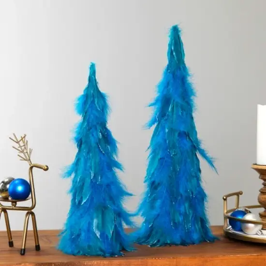 Northlight Two-Tone Layered Glitter Feather Cone Tree Christmas Decoration - 19.5" - Turquoise image {2}